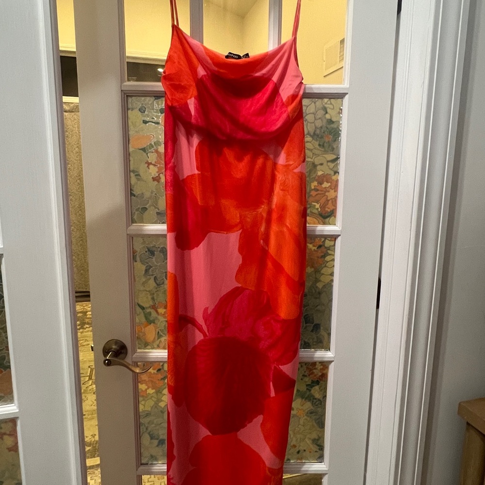 Boohoo Pink and Orange Floral Maxi Dress